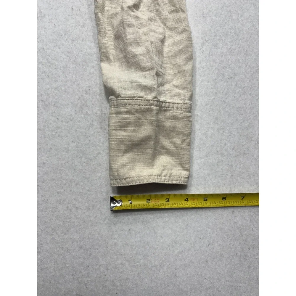 Free People Jacket Womens XS Beige Linen Cropped Button Front Drawstring Hem